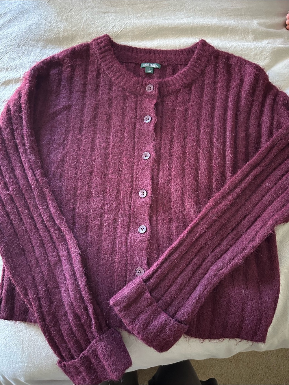 Wild Fable Women's Ribbed Button-Up Cardigan - Wine